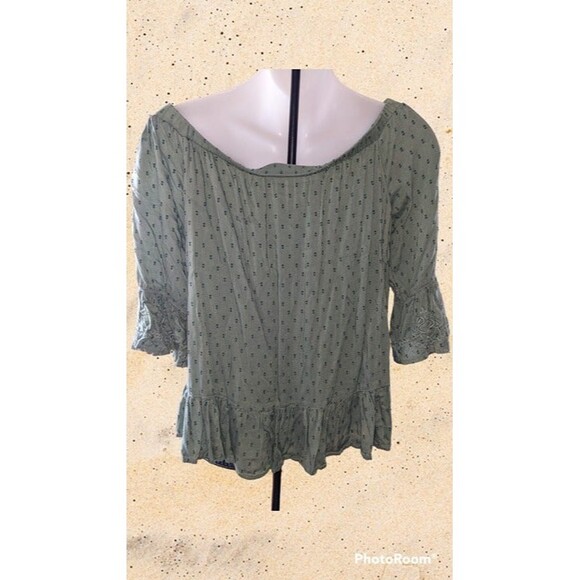 Green off‎ the shoulder blouse Blue Rain Women's Size S {N81} - Picture 2 of 2